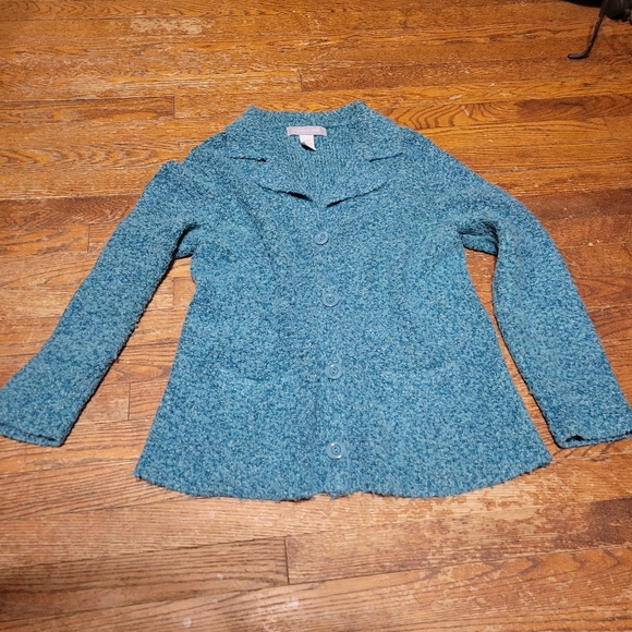 Vintage Knit Sweater Blue with Pockets size Large - Picture 7 of 8